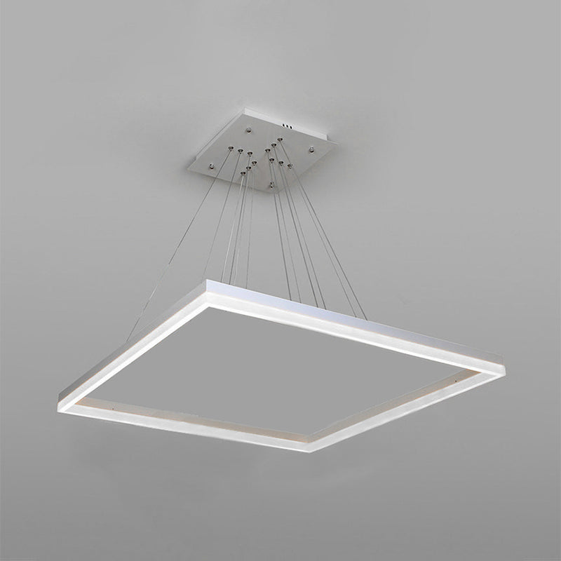 Square Acrylic Chandelier Light Modernism 1/2/3-Head White Ceiling Light Fixture in Warm/White Light 1 White Clearhalo 'Ceiling Lights' 'Chandeliers' 'Modern Chandeliers' 'Modern' Lighting' 245186