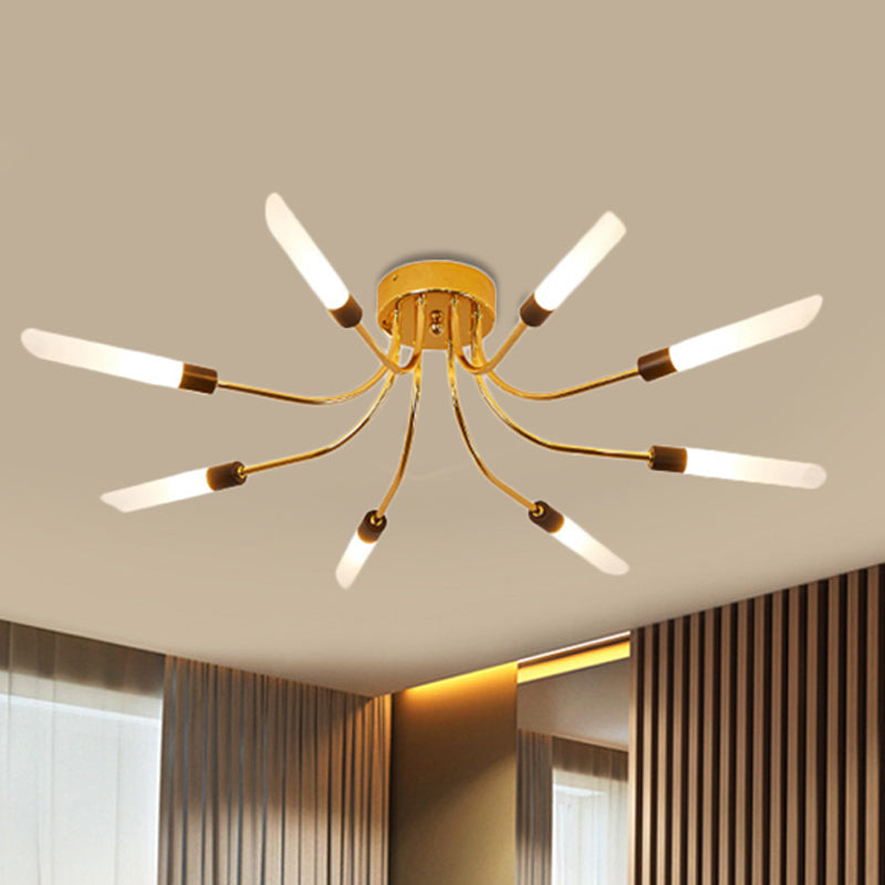 Metal Sputnik Semi Flush Mount Lamp with White Glass Tube Shade Contemporary 6/8 Lights Led Gold Semi Flush Ceiling Fixture 8 Gold Clearhalo 'Ceiling Lights' 'Close To Ceiling Lights' 'Close to ceiling' 'Semi-flushmount' Lighting' 245189