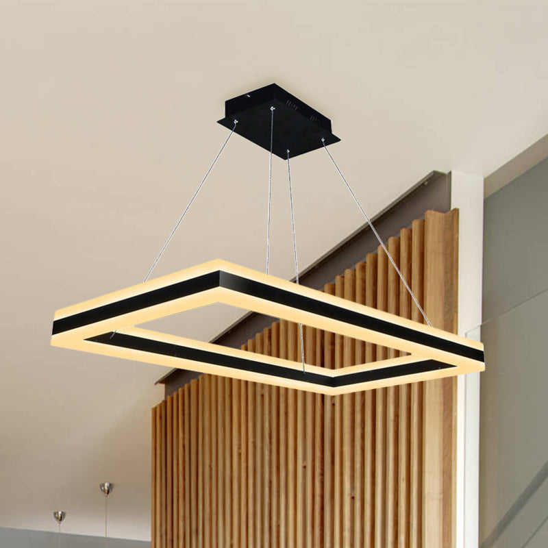 Acrylic Rectangular Ceiling Light Modern LED 1/2/3-Light Black Chandelier Pendant in Warm/White Light 1 Black Clearhalo 'Ceiling Lights' 'Chandeliers' 'Modern Chandeliers' 'Modern' Lighting' 245198