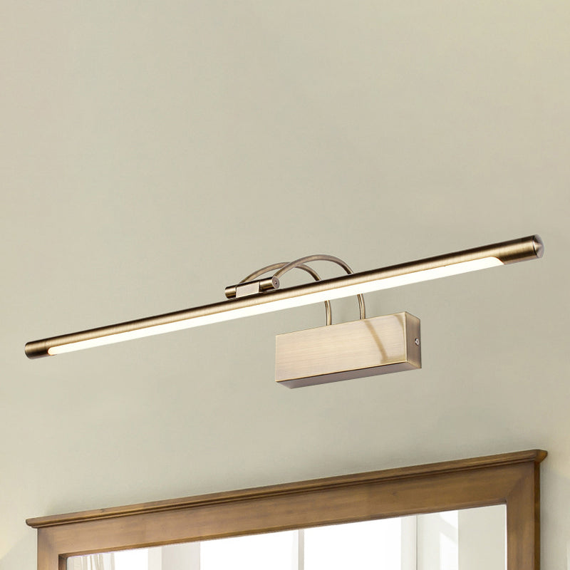 Simple Style Tube Vanity Wall Light Metal 18"/21.5" W LED Bathroom Wall Sconce in Nickel/Brushed Brass, Warm/White Lighting Brushed Brass Clearhalo 'Cast Iron' 'Glass' 'Industrial' 'Modern wall lights' 'Modern' 'Tiffany' 'Traditional wall lights' 'Vanity Lights' 'Wall Lights' Lighting' 245208