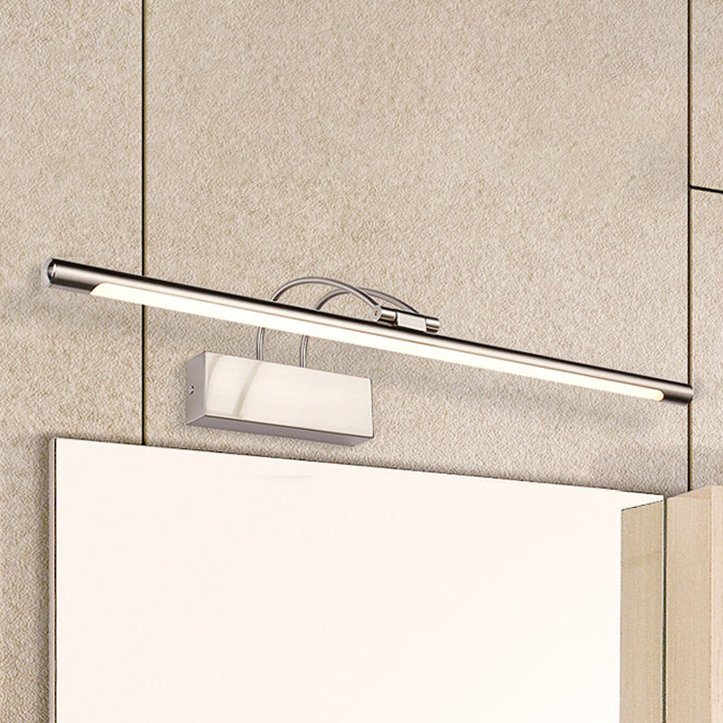 Simple Style Tube Vanity Wall Light Metal 18"/21.5" W LED Bathroom Wall Sconce in Nickel/Brushed Brass, Warm/White Lighting Nickel Clearhalo 'Cast Iron' 'Glass' 'Industrial' 'Modern wall lights' 'Modern' 'Tiffany' 'Traditional wall lights' 'Vanity Lights' 'Wall Lights' Lighting' 245210