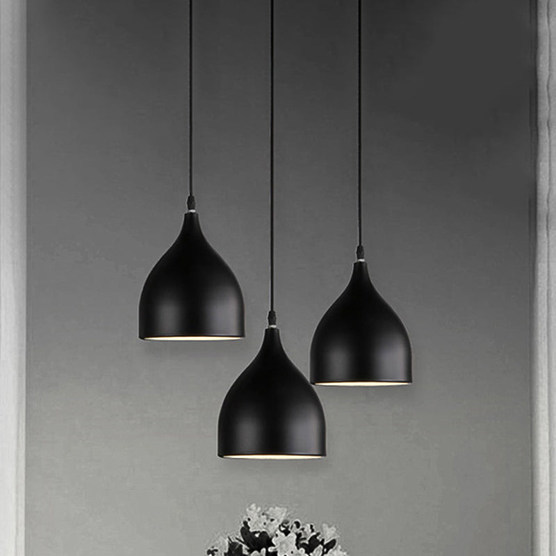 Bell Multi Light Pendant in Modern Style Metal 3 Lights Black/White Hanging Ceiling Light with Round/Linear Canopy Black Round Clearhalo 'Ceiling Lights' 'Modern Pendants' 'Modern' 'Pendant Lights' 'Pendants' Lighting' 245220