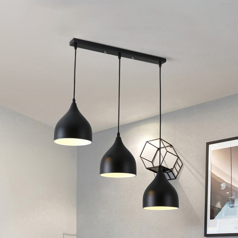 Bell Multi Light Pendant in Modern Style Metal 3 Lights Black/White Hanging Ceiling Light with Round/Linear Canopy Black Linear Clearhalo 'Ceiling Lights' 'Modern Pendants' 'Modern' 'Pendant Lights' 'Pendants' Lighting' 245221