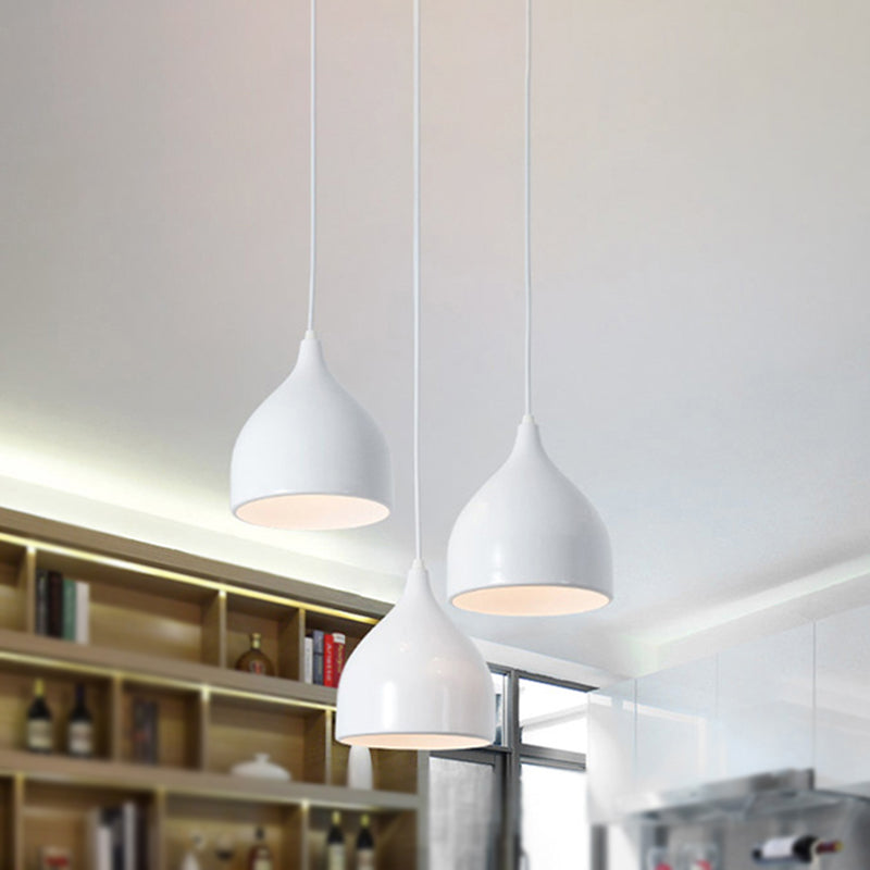 Bell Multi Light Pendant in Modern Style Metal 3 Lights Black/White Hanging Ceiling Light with Round/Linear Canopy White Round Clearhalo 'Ceiling Lights' 'Modern Pendants' 'Modern' 'Pendant Lights' 'Pendants' Lighting' 245222