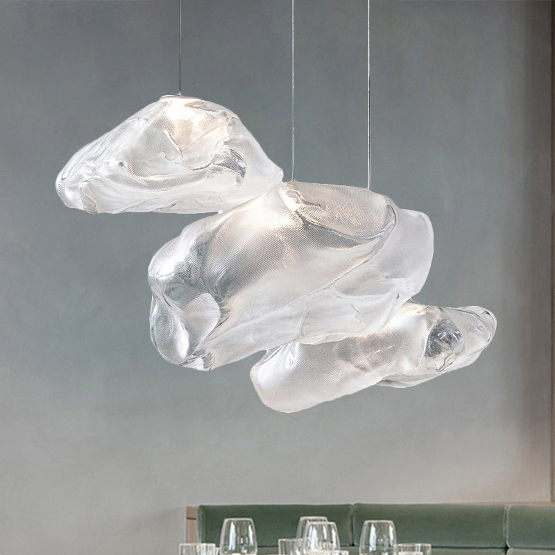 Cloud Shape Cluster Pendant Contemporary Clear Frosted Glass 3 Lights White Led Hanging Light Fixture Clearhalo 'Ceiling Lights' 'Glass shade' 'Glass' 'Modern Pendants' 'Modern' 'Pendant Lights' 'Pendants' Lighting' 245229