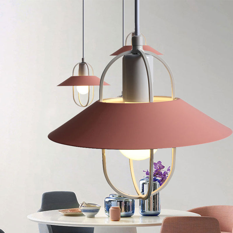 Contemporary 1 Light Hanging Light with Metal Shade Black/Pink/White Lantern Suspension Light Pink Clearhalo 'Ceiling Lights' 'Modern Pendants' 'Modern' 'Pendant Lights' 'Pendants' Lighting' 245242