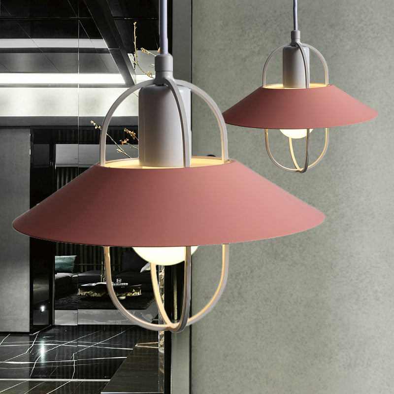 Contemporary 1 Light Hanging Light with Metal Shade Black/Pink/White Lantern Suspension Light Clearhalo 'Ceiling Lights' 'Modern Pendants' 'Modern' 'Pendant Lights' 'Pendants' Lighting' 245243