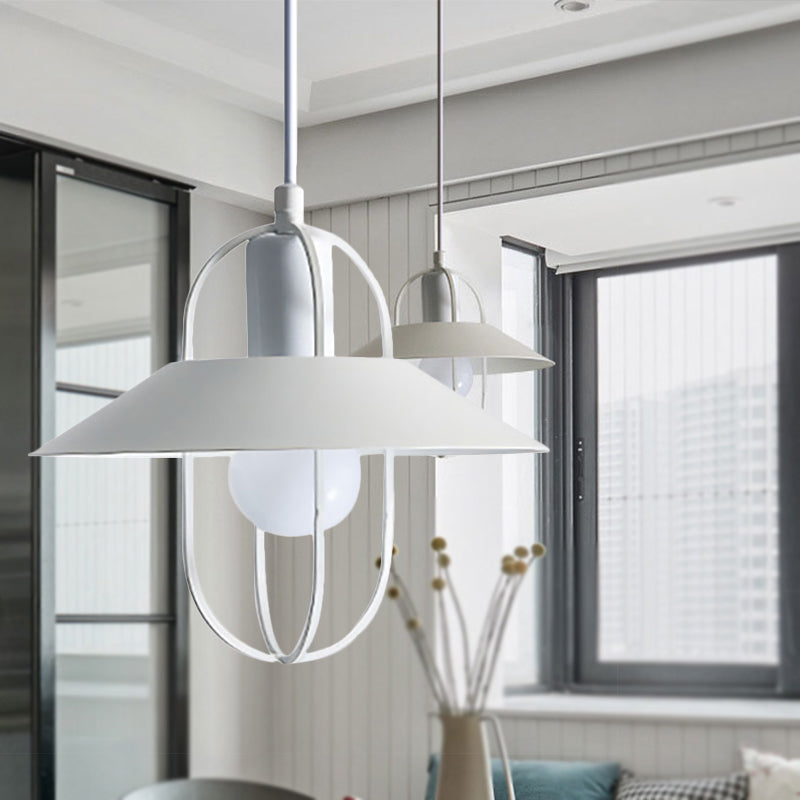 Contemporary 1 Light Hanging Light with Metal Shade Black/Pink/White Lantern Suspension Light White Clearhalo 'Ceiling Lights' 'Modern Pendants' 'Modern' 'Pendant Lights' 'Pendants' Lighting' 245245