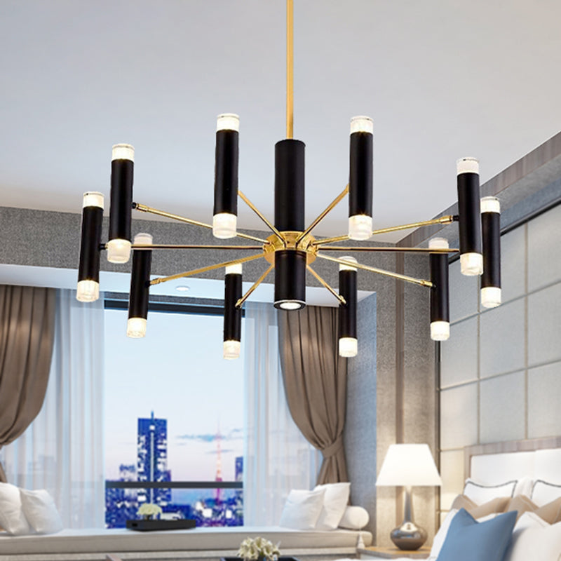 Metal Cylinder Chandelier Light Modern 16/20 Lights Black Ceiling Pendant Light for Dining Room 20 Black Clearhalo 'Ceiling Lights' 'Chandeliers' 'Modern Chandeliers' 'Modern' Lighting' 245259