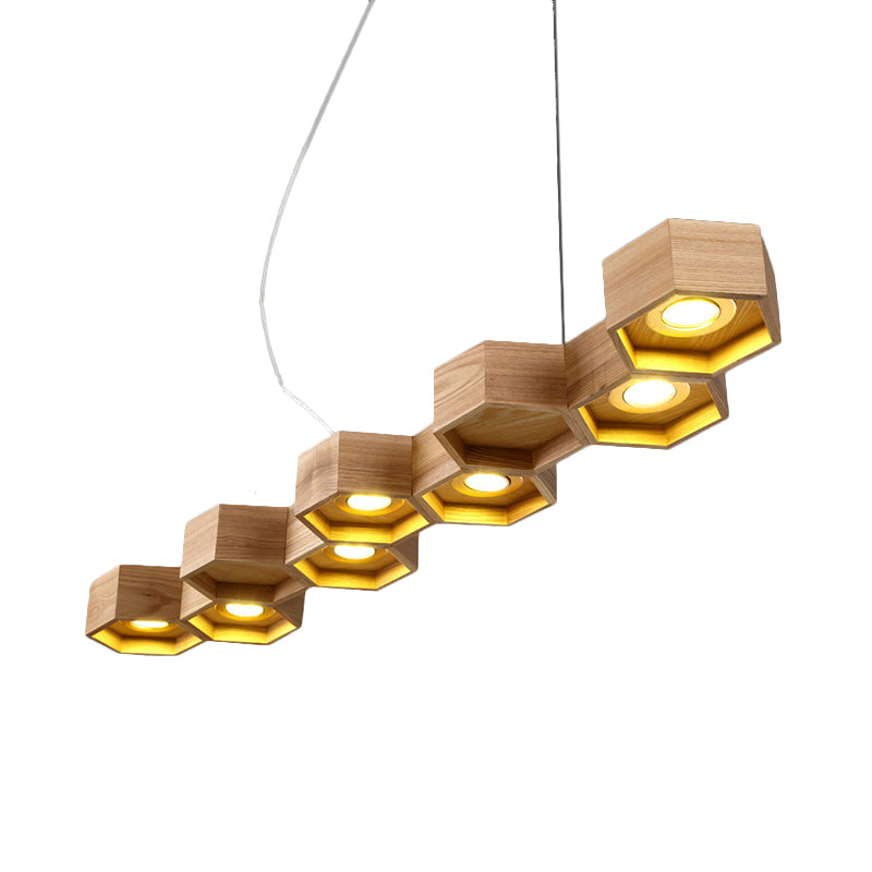 Hexagonal Island Lighting Modern Wooden 5/7-Light Wood Ceiling Light Fixture for Living Room Clearhalo 'Ceiling Lights' 'Island Lights' Lighting' 245262