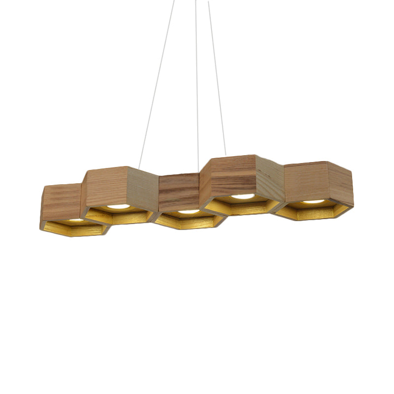 Hexagonal Island Lighting Modern Wooden 5/7-Light Wood Ceiling Light Fixture for Living Room Clearhalo 'Ceiling Lights' 'Island Lights' Lighting' 245265