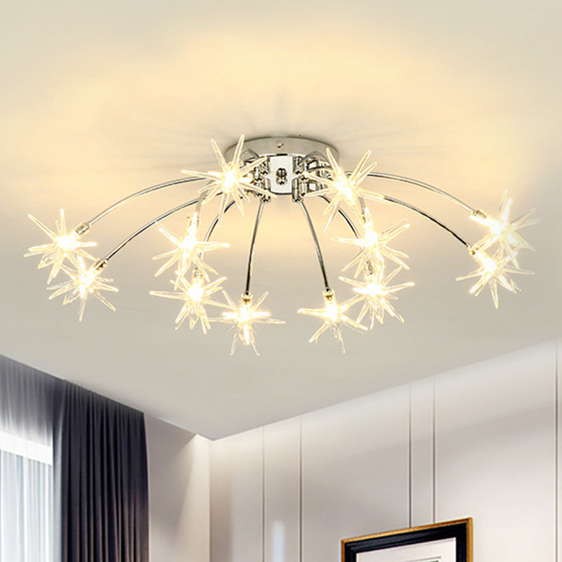 Firework-Shaped Metal Semi Flush Mount Contemporary 12/15/21 Lights Chrome/Gold Led Semi Flush Ceiling Light Fixture 12 Chrome Clearhalo 'Ceiling Lights' 'Close To Ceiling Lights' 'Close to ceiling' 'Semi-flushmount' Lighting' 245274