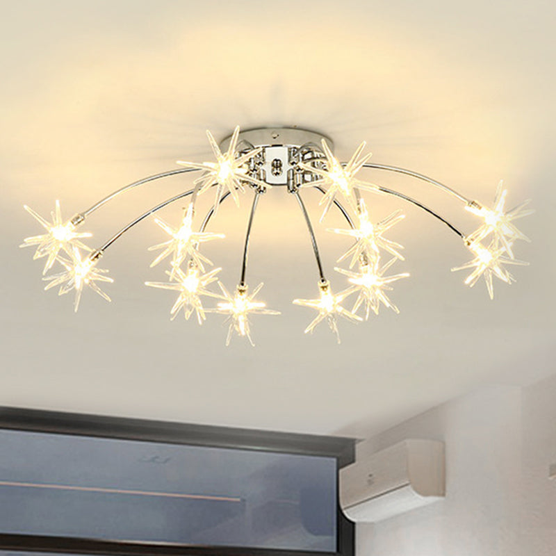 Firework-Shaped Metal Semi Flush Mount Contemporary 12/15/21 Lights Chrome/Gold Led Semi Flush Ceiling Light Fixture Clearhalo 'Ceiling Lights' 'Close To Ceiling Lights' 'Close to ceiling' 'Semi-flushmount' Lighting' 245275