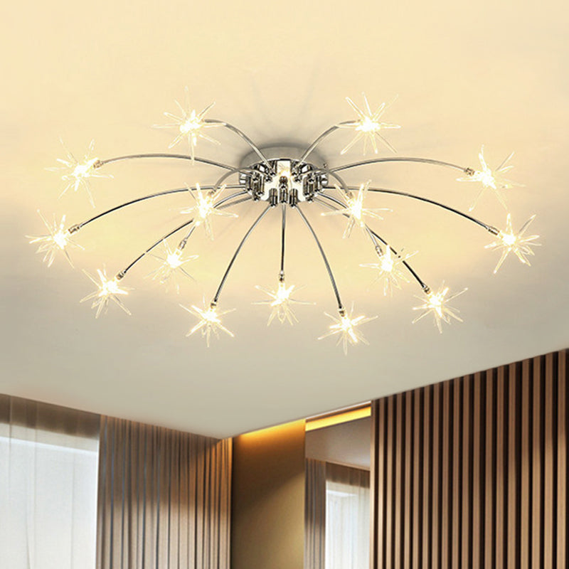 Firework-Shaped Metal Semi Flush Mount Contemporary 12/15/21 Lights Chrome/Gold Led Semi Flush Ceiling Light Fixture 15 Chrome Clearhalo 'Ceiling Lights' 'Close To Ceiling Lights' 'Close to ceiling' 'Semi-flushmount' Lighting' 245276