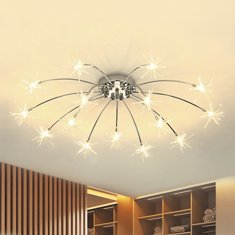 Firework-Shaped Metal Semi Flush Mount Contemporary 12/15/21 Lights Chrome/Gold Led Semi Flush Ceiling Light Fixture Clearhalo 'Ceiling Lights' 'Close To Ceiling Lights' 'Close to ceiling' 'Semi-flushmount' Lighting' 245277