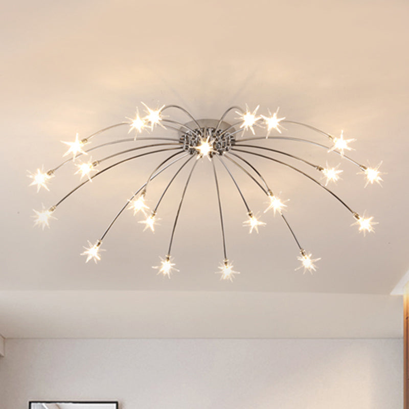 Firework-Shaped Metal Semi Flush Mount Contemporary 12/15/21 Lights Chrome/Gold Led Semi Flush Ceiling Light Fixture Clearhalo 'Ceiling Lights' 'Close To Ceiling Lights' 'Close to ceiling' 'Semi-flushmount' Lighting' 245279