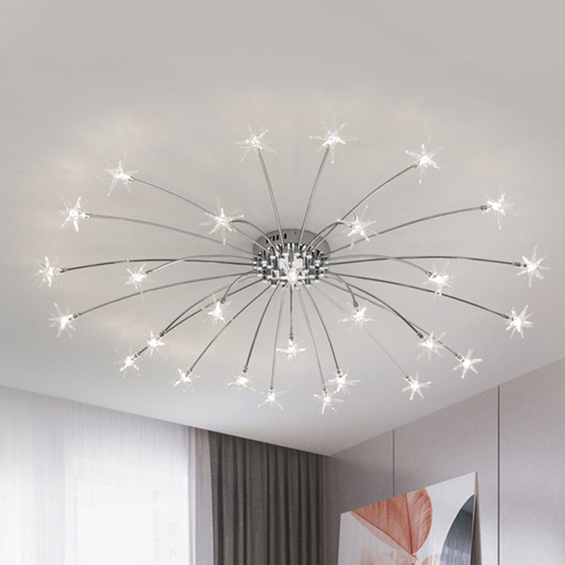 Firework-Shaped Metal Semi Flush Mount Contemporary 12/15/21 Lights Chrome/Gold Led Semi Flush Ceiling Light Fixture 28 Chrome Clearhalo 'Ceiling Lights' 'Close To Ceiling Lights' 'Close to ceiling' 'Semi-flushmount' Lighting' 245280