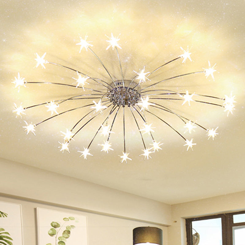 Firework-Shaped Metal Semi Flush Mount Contemporary 12/15/21 Lights Chrome/Gold Led Semi Flush Ceiling Light Fixture Clearhalo 'Ceiling Lights' 'Close To Ceiling Lights' 'Close to ceiling' 'Semi-flushmount' Lighting' 245281