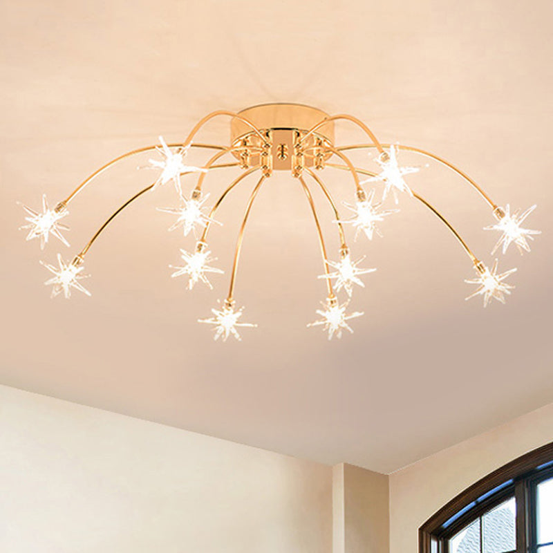 Firework-Shaped Metal Semi Flush Mount Contemporary 12/15/21 Lights Chrome/Gold Led Semi Flush Ceiling Light Fixture 12 Gold Clearhalo 'Ceiling Lights' 'Close To Ceiling Lights' 'Close to ceiling' 'Semi-flushmount' Lighting' 245282