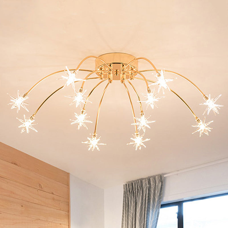 Firework-Shaped Metal Semi Flush Mount Contemporary 12/15/21 Lights Chrome/Gold Led Semi Flush Ceiling Light Fixture Clearhalo 'Ceiling Lights' 'Close To Ceiling Lights' 'Close to ceiling' 'Semi-flushmount' Lighting' 245283