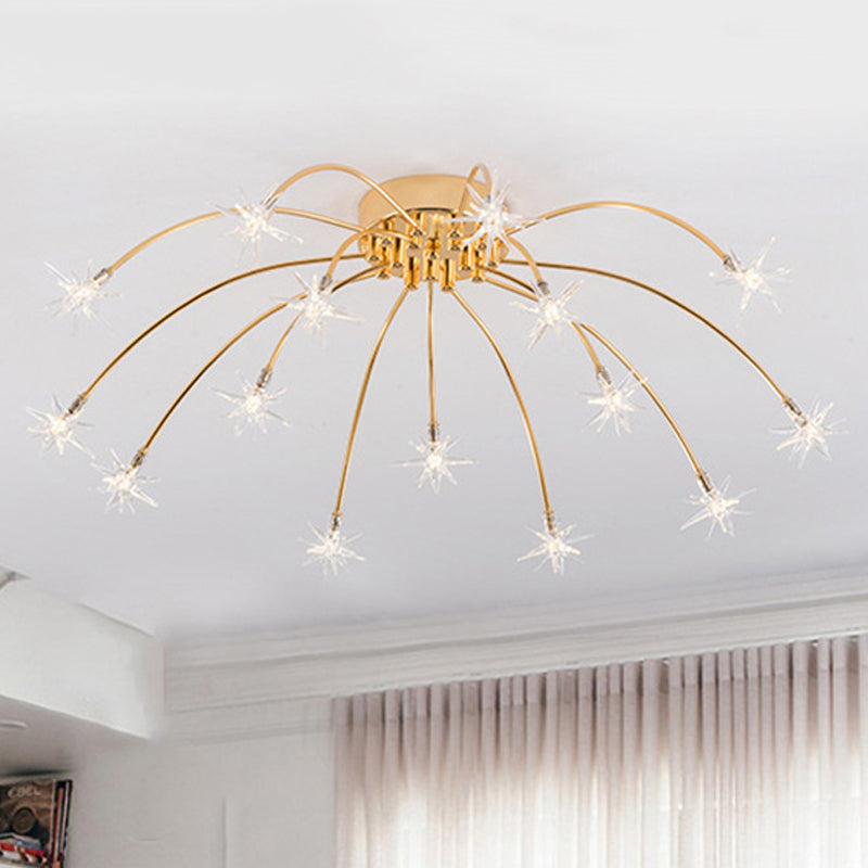 Firework-Shaped Metal Semi Flush Mount Contemporary 12/15/21 Lights Chrome/Gold Led Semi Flush Ceiling Light Fixture 15 Gold Clearhalo 'Ceiling Lights' 'Close To Ceiling Lights' 'Close to ceiling' 'Semi-flushmount' Lighting' 245284