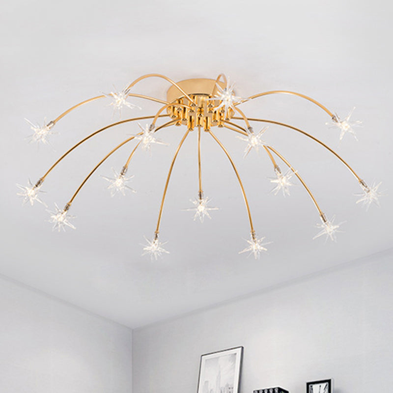 Firework-Shaped Metal Semi Flush Mount Contemporary 12/15/21 Lights Chrome/Gold Led Semi Flush Ceiling Light Fixture Clearhalo 'Ceiling Lights' 'Close To Ceiling Lights' 'Close to ceiling' 'Semi-flushmount' Lighting' 245285