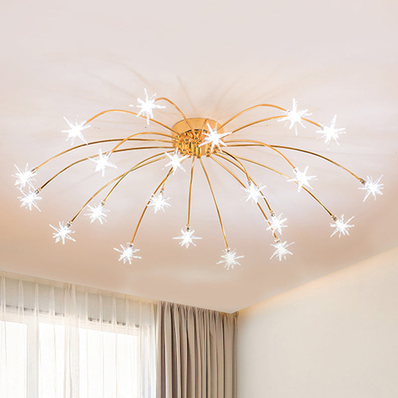 Firework-Shaped Metal Semi Flush Mount Contemporary 12/15/21 Lights Chrome/Gold Led Semi Flush Ceiling Light Fixture 21 Gold Clearhalo 'Ceiling Lights' 'Close To Ceiling Lights' 'Close to ceiling' 'Semi-flushmount' Lighting' 245286