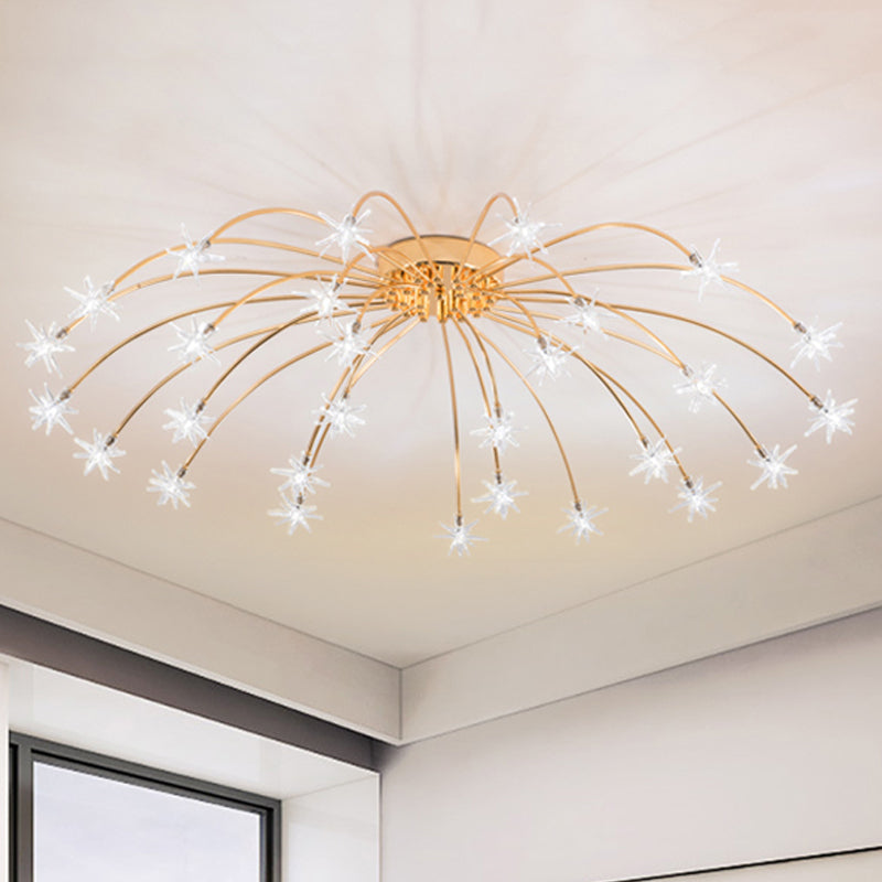 Firework-Shaped Metal Semi Flush Mount Contemporary 12/15/21 Lights Chrome/Gold Led Semi Flush Ceiling Light Fixture 28 Gold Clearhalo 'Ceiling Lights' 'Close To Ceiling Lights' 'Close to ceiling' 'Semi-flushmount' Lighting' 245288