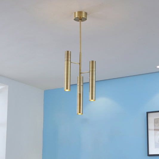 6/10 Heads Hallway Chandelier Lighting with Cylinder Metal Shade Modern Gold Hanging Lamp Clearhalo 'Ceiling Lights' 'Chandeliers' Lighting' options 245306