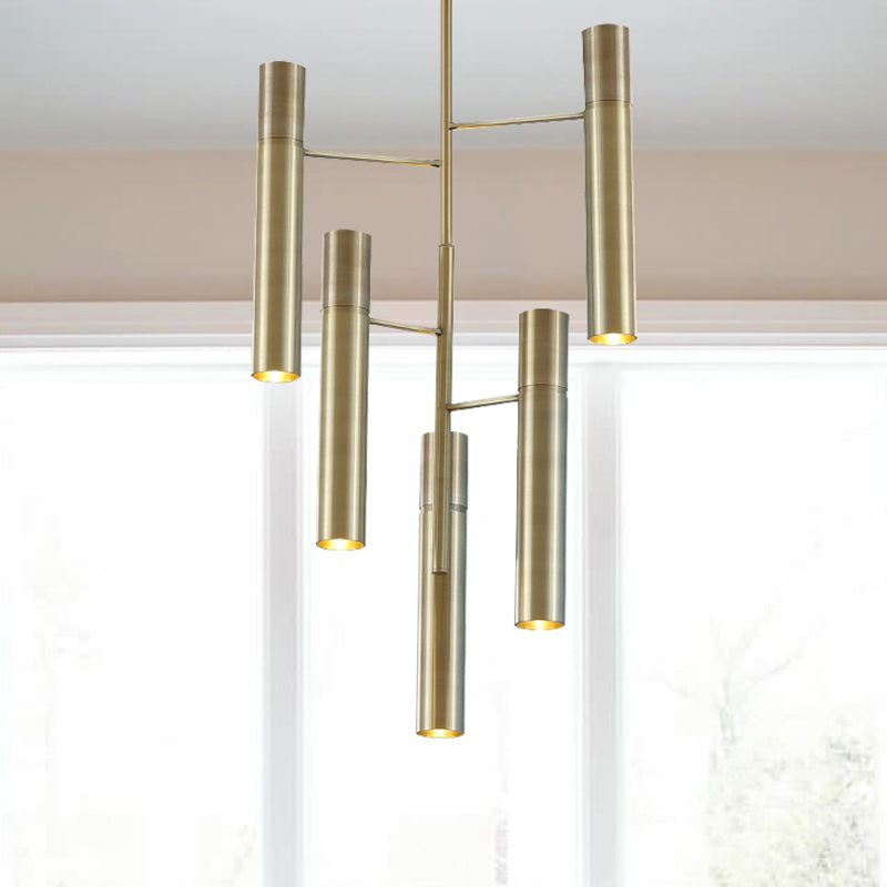 6/10 Heads Hallway Chandelier Lighting with Cylinder Metal Shade Modern Gold Hanging Lamp Clearhalo 'Ceiling Lights' 'Chandeliers' Lighting' options 245308