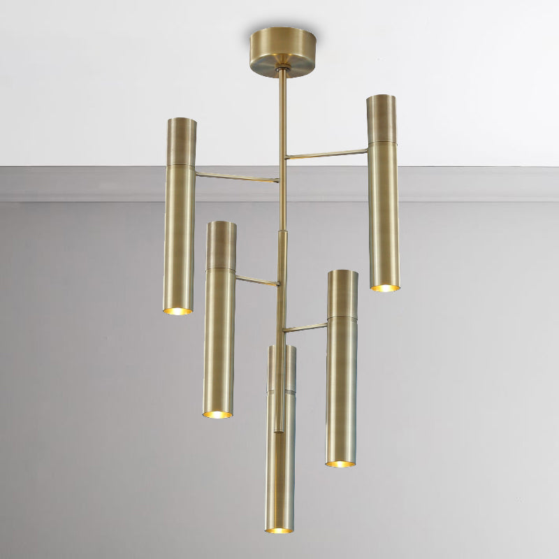 6/10 Heads Hallway Chandelier Lighting with Cylinder Metal Shade Modern Gold Hanging Lamp Clearhalo 'Ceiling Lights' 'Chandeliers' Lighting' options 245309