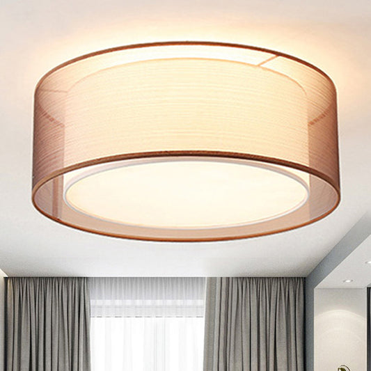 18"/19.5" Wide Drum Fabric Flush Mount Modernist 4 Lights Silver/Coffee Flush Mount Light Fixture for Bedroom Coffee Clearhalo 'Ceiling Lights' 'Close To Ceiling Lights' 'Close to ceiling' 'Flush mount' Lighting' 245351