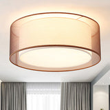 18"/19.5" Wide Drum Fabric Flush Mount Modernist 4 Lights Silver/Coffee Flush Mount Light Fixture for Bedroom Coffee Clearhalo 'Ceiling Lights' 'Close To Ceiling Lights' 'Close to ceiling' 'Flush mount' Lighting' 245351