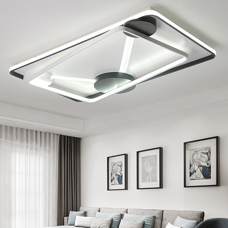 16"/19.5"/35.5" Wide Black and White Square/Rectangle Semi Flush Lamp Modern Led Metal Semi Flush Mount Fixture in White/Warm Light Black-White 35.5" White Clearhalo 'Ceiling Lights' 'Close To Ceiling Lights' 'Close to ceiling' 'Semi-flushmount' Lighting' 245357