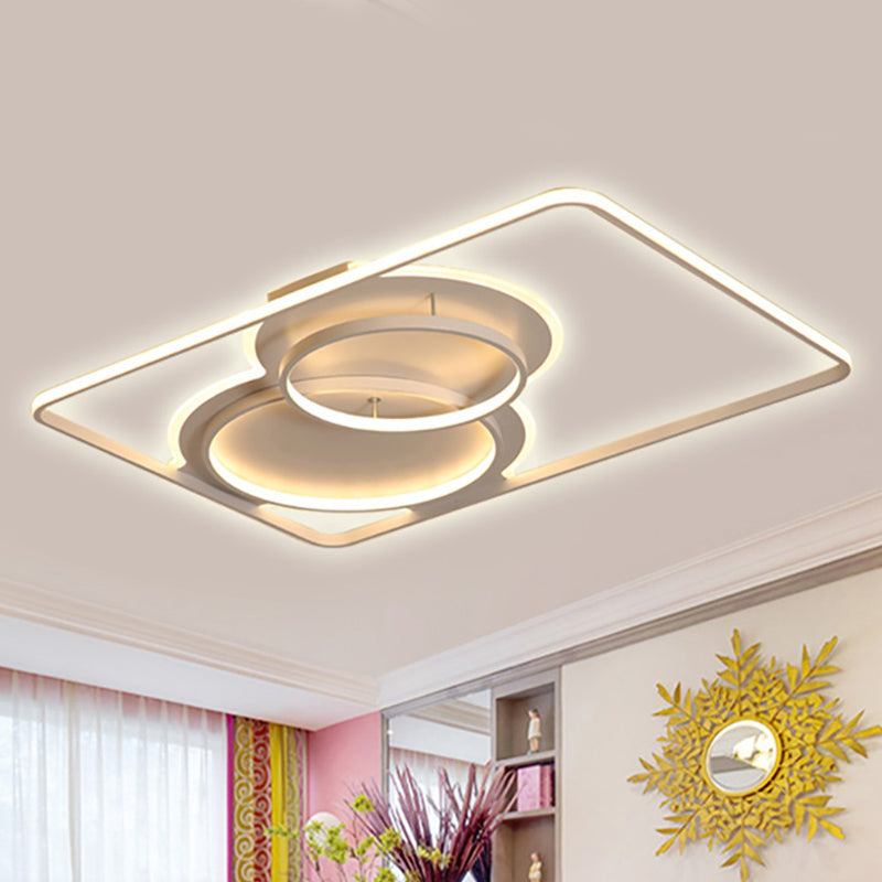 Geometric Metal Ceiling Mounted Lamp Modern LED Black/White Flush Lighting in White/Warm Light, 35.5"/39" Wide White Warm Clearhalo 'Ceiling Lights' 'Close To Ceiling Lights' 'Close to ceiling' 'Flush mount' Lighting' 245367