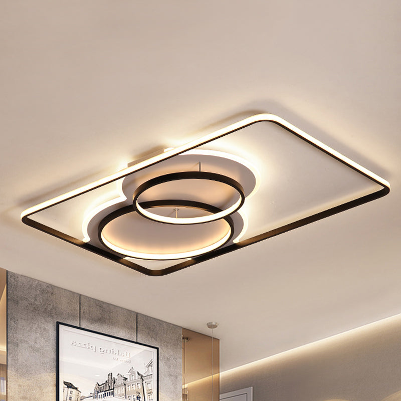 Geometric Metal Ceiling Mounted Lamp Modern LED Black/White Flush Lighting in White/Warm Light, 35.5"/39" Wide Black Clearhalo 'Ceiling Lights' 'Close To Ceiling Lights' 'Close to ceiling' 'Flush mount' Lighting' 245368