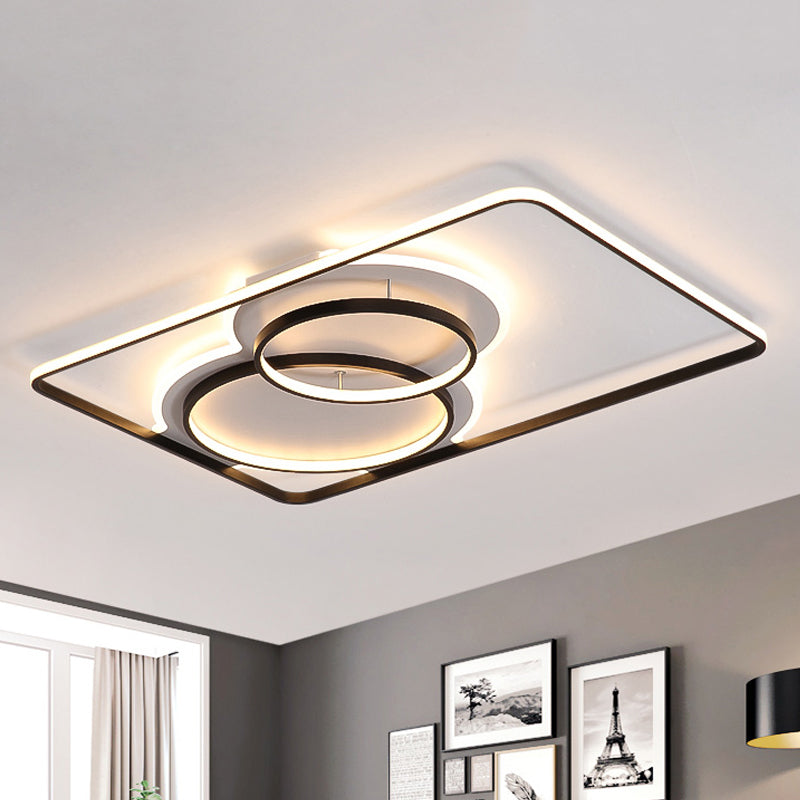 Geometric Metal Ceiling Mounted Lamp Modern LED Black/White Flush Lighting in White/Warm Light, 35.5"/39" Wide Clearhalo 'Ceiling Lights' 'Close To Ceiling Lights' 'Close to ceiling' 'Flush mount' Lighting' 245369