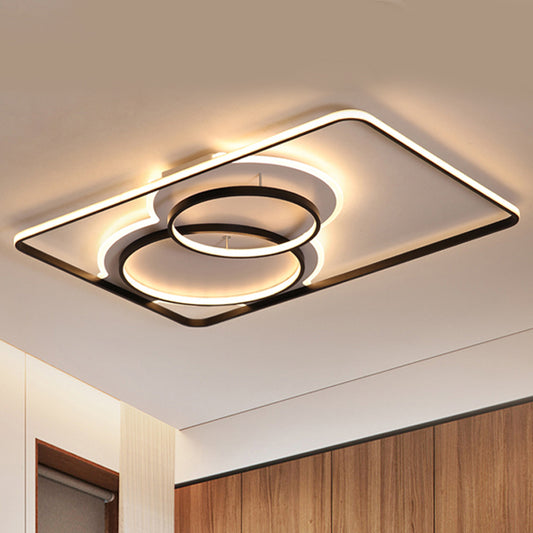 Geometric Metal Ceiling Mounted Lamp Modern LED Black/White Flush Lighting in White/Warm Light, 35.5"/39" Wide Clearhalo 'Ceiling Lights' 'Close To Ceiling Lights' 'Close to ceiling' 'Flush mount' Lighting' 245370