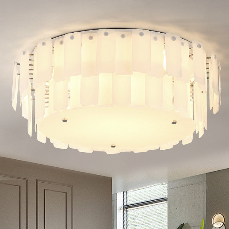 White Glass 2-Tier Drum Flush Mount Contemporary Multi Lights Flush Mount Lamp Fixture for Living Room White Clearhalo 'Ceiling Lights' 'Close To Ceiling Lights' 'Close to ceiling' 'Flush mount' Lighting' 245396