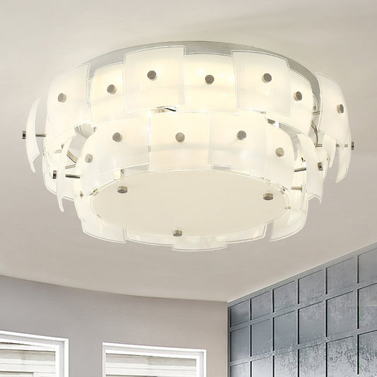 2-Tier Drum Flush Mount Lighting Modern White Glass Multi Lights Living Room Flush Ceiling Lamp Fixture White Clearhalo 'Ceiling Lights' 'Close To Ceiling Lights' 'Close to ceiling' 'Flush mount' Lighting' 245398