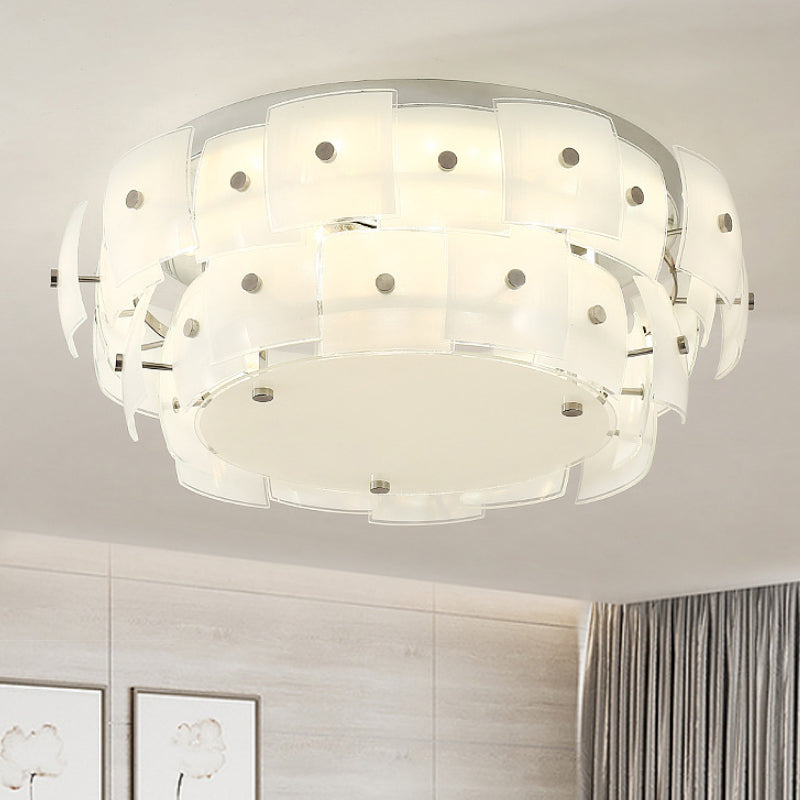 2-Tier Drum Flush Mount Lighting Modern White Glass Multi Lights Living Room Flush Ceiling Lamp Fixture Clearhalo 'Ceiling Lights' 'Close To Ceiling Lights' 'Close to ceiling' 'Flush mount' Lighting' 245399