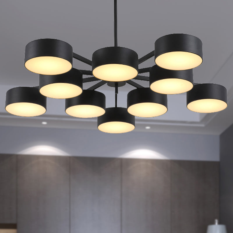 Drum Pendant Light Post Modern Metal 3/5/6/10 Lights Black/Gold Chandelier Light for Living Room Clearhalo 'Ceiling Lights' 'Chandeliers' 'Modern Chandeliers' 'Modern' Lighting' 245401