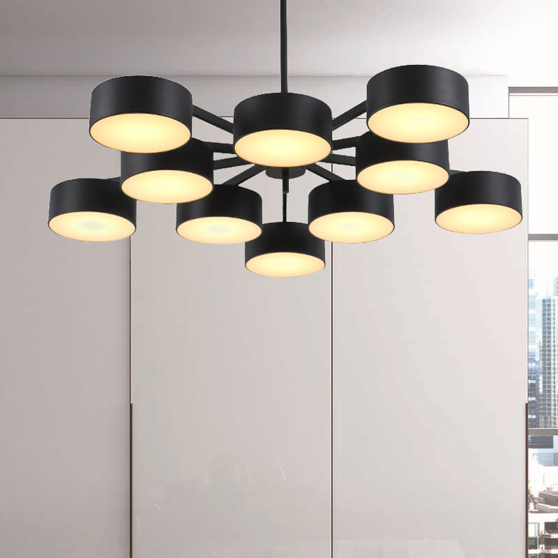 Drum Pendant Light Post Modern Metal 3/5/6/10 Lights Black/Gold Chandelier Light for Living Room Clearhalo 'Ceiling Lights' 'Chandeliers' 'Modern Chandeliers' 'Modern' Lighting' 245402