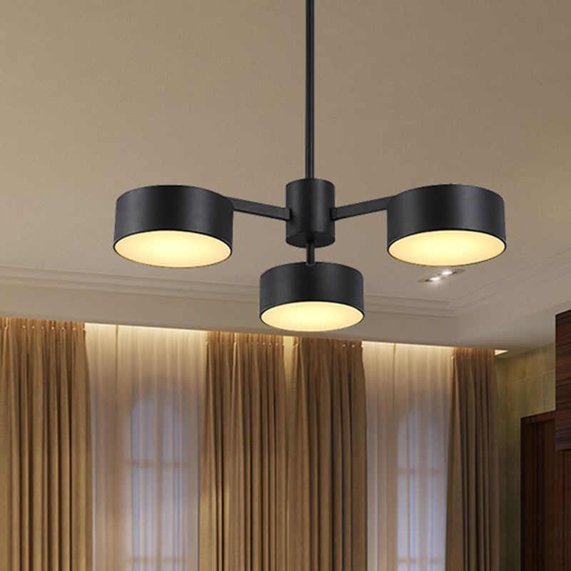 Drum Pendant Light Post Modern Metal 3/5/6/10 Lights Black/Gold Chandelier Light for Living Room 3 Black Clearhalo 'Ceiling Lights' 'Chandeliers' 'Modern Chandeliers' 'Modern' Lighting' 245406