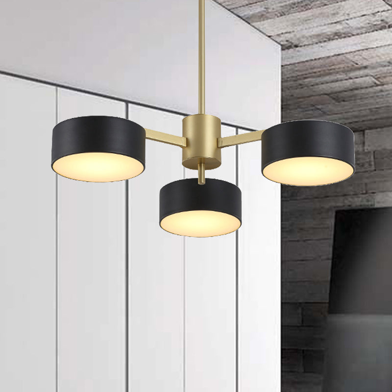 Drum Pendant Light Post Modern Metal 3/5/6/10 Lights Black/Gold Chandelier Light for Living Room Clearhalo 'Ceiling Lights' 'Chandeliers' 'Modern Chandeliers' 'Modern' Lighting' 245408