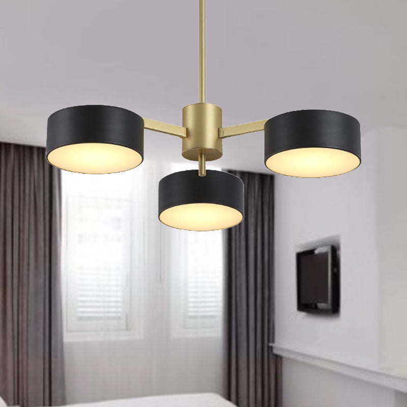 Drum Pendant Light Post Modern Metal 3/5/6/10 Lights Black/Gold Chandelier Light for Living Room Clearhalo 'Ceiling Lights' 'Chandeliers' 'Modern Chandeliers' 'Modern' Lighting' 245409