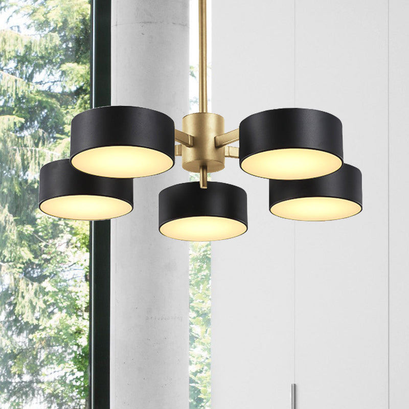 Drum Pendant Light Post Modern Metal 3/5/6/10 Lights Black/Gold Chandelier Light for Living Room Clearhalo 'Ceiling Lights' 'Chandeliers' 'Modern Chandeliers' 'Modern' Lighting' 245410