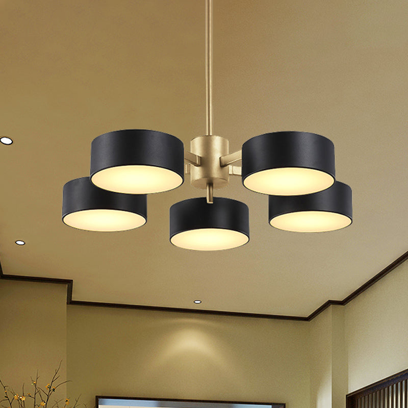 Drum Pendant Light Post Modern Metal 3/5/6/10 Lights Black/Gold Chandelier Light for Living Room Clearhalo 'Ceiling Lights' 'Chandeliers' 'Modern Chandeliers' 'Modern' Lighting' 245412