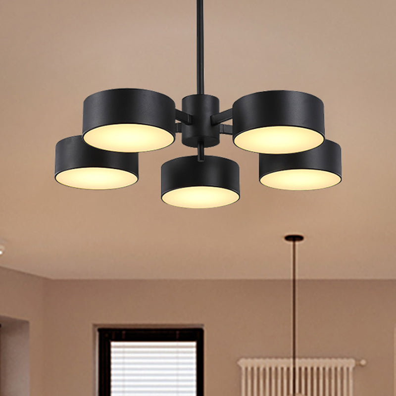 Drum Pendant Light Post Modern Metal 3/5/6/10 Lights Black/Gold Chandelier Light for Living Room Clearhalo 'Ceiling Lights' 'Chandeliers' 'Modern Chandeliers' 'Modern' Lighting' 245414