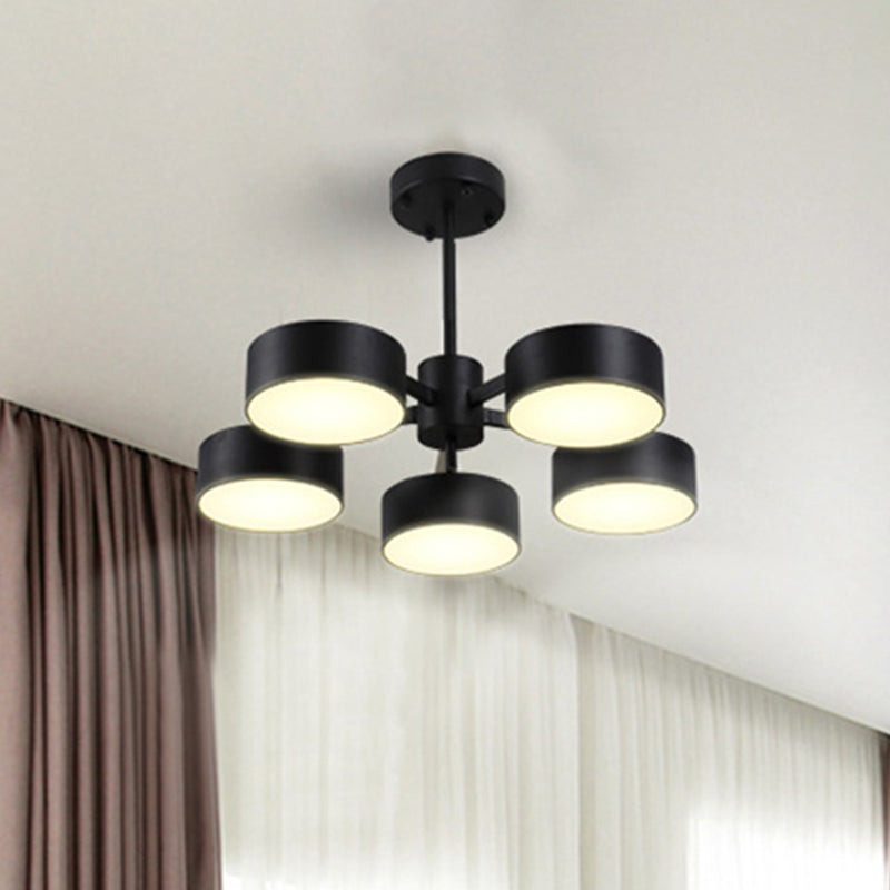 Drum Pendant Light Post Modern Metal 3/5/6/10 Lights Black/Gold Chandelier Light for Living Room Clearhalo 'Ceiling Lights' 'Chandeliers' 'Modern Chandeliers' 'Modern' Lighting' 245415